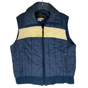 Montgomery Ward Ski Vest Mens Large Navy Blue Cream Corduroy Layer Vtg 70s
